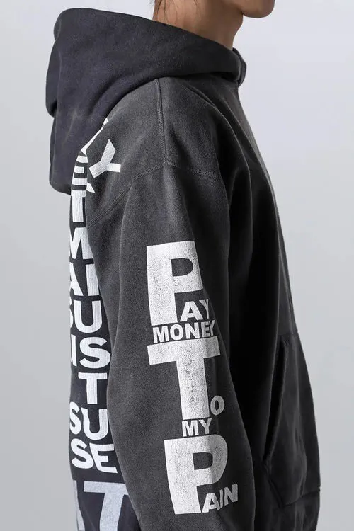 SAINT Mxxxxxx × PAY MONEY TO MY PAIN PTP_HOODIE/BRAND MONEY/BLK Co-branded PTP Virgin Mary dollar hoodie Washed black S-XL Assute dyeing The whole piece is sprayed with horse fade Mold customization joint main mark/washed mark Factory four-needle and six-thread workmanship No bone seams More comfortable to wear Repeated modification of proofing Authentic grade crack printing VINTAGE value is full